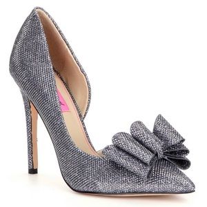 Betsey Johnson Silver Sparkle Bow Heels